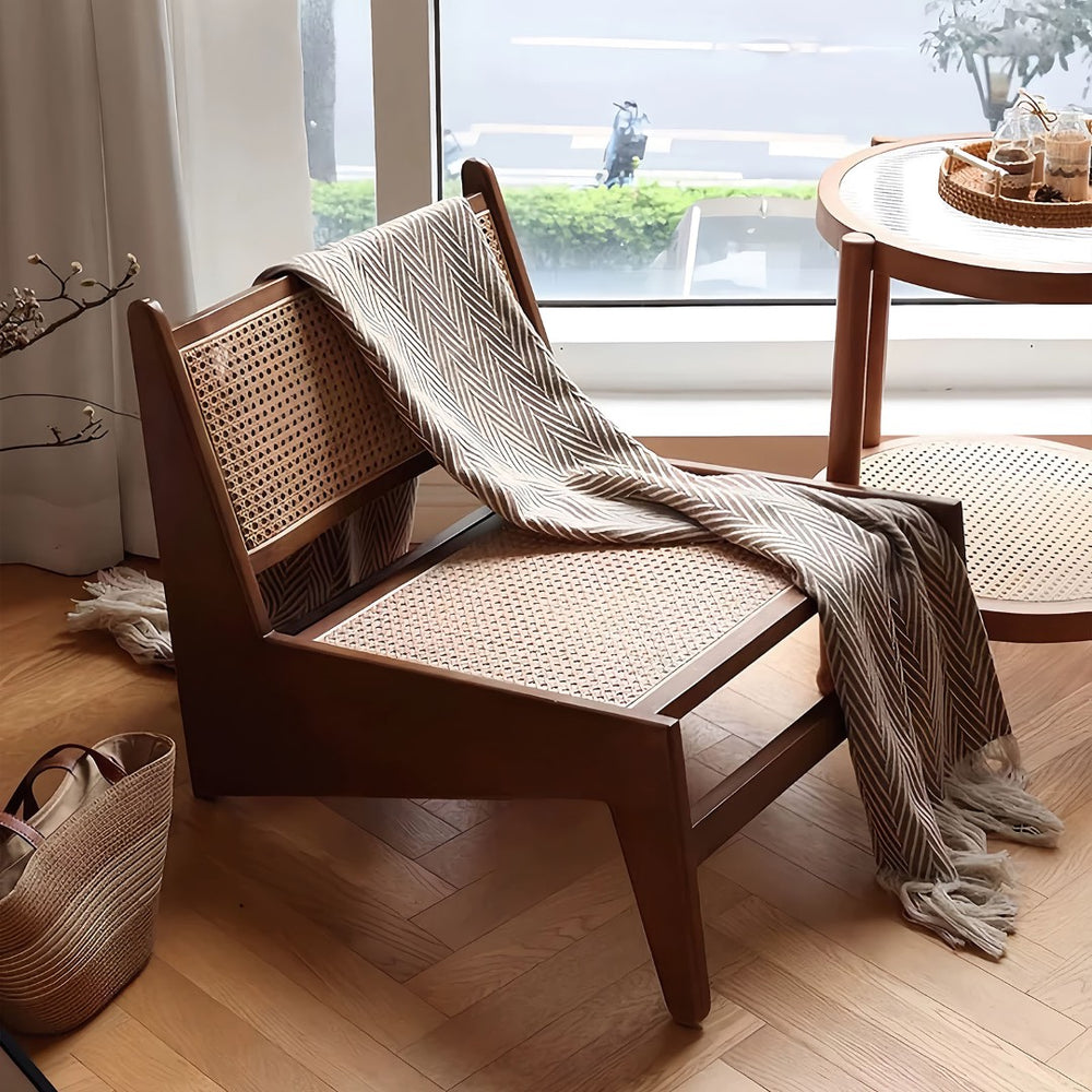 English Elm Modern Rattan Weave Accent Chair Walnut Wood Frame Boho Lounge for Bedroom W3101P414154