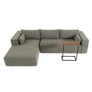 English Elm 112"Modular Sectional Sofa with Free Side Table and Pillows, Wrinkle-Resistant Boucle, No Assembly Required Grayish Green N723S9670F