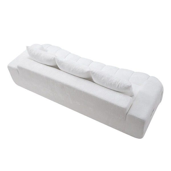 English Elm 100" Oversized Curved Boucle Sectional Sofa Channel Tufted 3 Seat Modern Living Room White W5515P495958