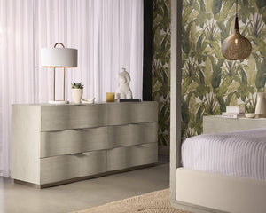 Sunpan Hoyos Dresser - Elegant Light Oak & Brass Finish, Soft-Close Drawers, Unique Character & Style