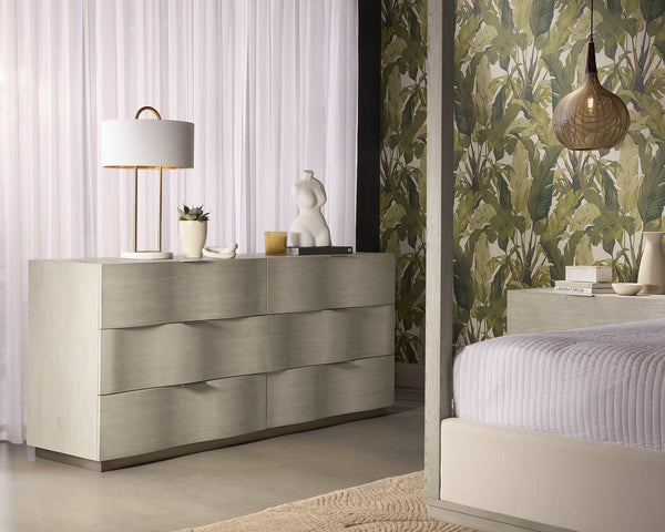 Sunpan Hoyos Dresser - Elegant Light Oak & Brass Finish, Soft-Close Drawers, Unique Character & Style