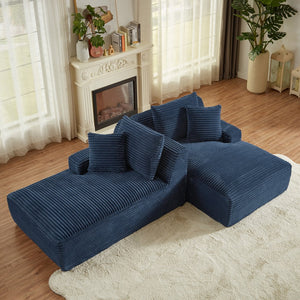 English Elm Compressible modern double chaise lounge with corduroy, spring padding comfort and no assembly required Blue W2339P278025