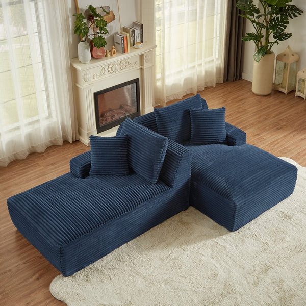 English Elm Compressible modern double chaise lounge with corduroy, spring padding comfort and no assembly required Blue W2339P278025
