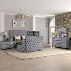 English Elm Encore Modern Style 4Pc Queen Bedroom Set - Upholstered Tufted Bed, Dresser, Mirror, Nightstand B009S01724