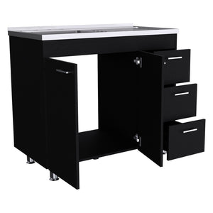 English Elm Utility Sink Cabinet with Enclosed Storage in Matte Black for Modern Kitchen Spaces B092S00269