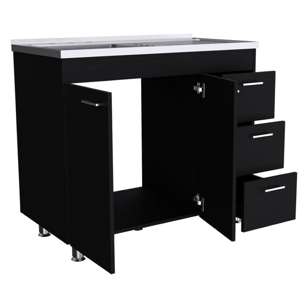 English Elm Utility Sink Cabinet with Enclosed Storage in Matte Black for Modern Kitchen Spaces B092S00269