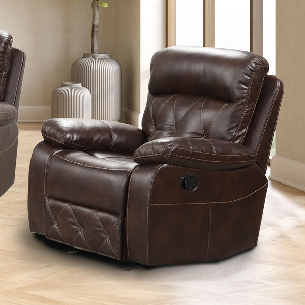 English Elm Transitional Multi-Function Glider Recliner with Channel Back, Cup Holders, Hidden Storage, Upholstered Comfort Brown 37 L x 33 W x 29 H B2741P385043