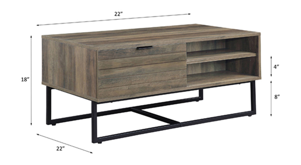 English Elm Homare Rustic Oak Coffee Table with Black Metal Legs, 1 Door & 2 Open Shelves, Adjustable Height B2726P281466