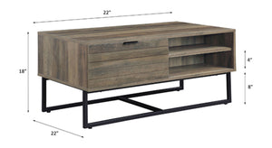 English Elm Homare Rustic Oak Coffee Table with Black Metal Legs, 1 Door & 2 Open Shelves, Adjustable Height B2726P281466