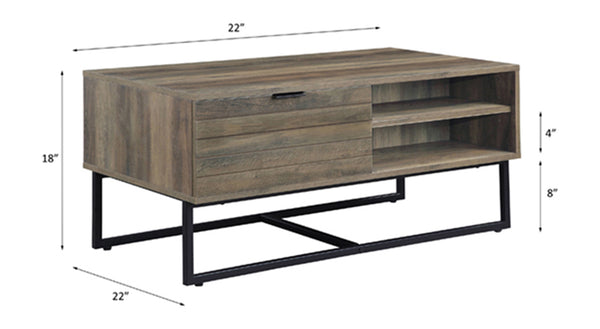 English Elm Homare Rustic Oak Coffee Table with Black Metal Legs, 1 Door & 2 Open Shelves, Adjustable Height B2726P281466