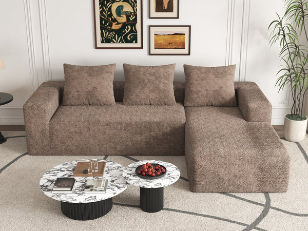English Elm 106" Modular Sectional Couch Dark Coffee - Boneless L-Shape Chaise, Corduroy Cloud Sofa, No Assembly, Deep Seat Comfort W3795S00001