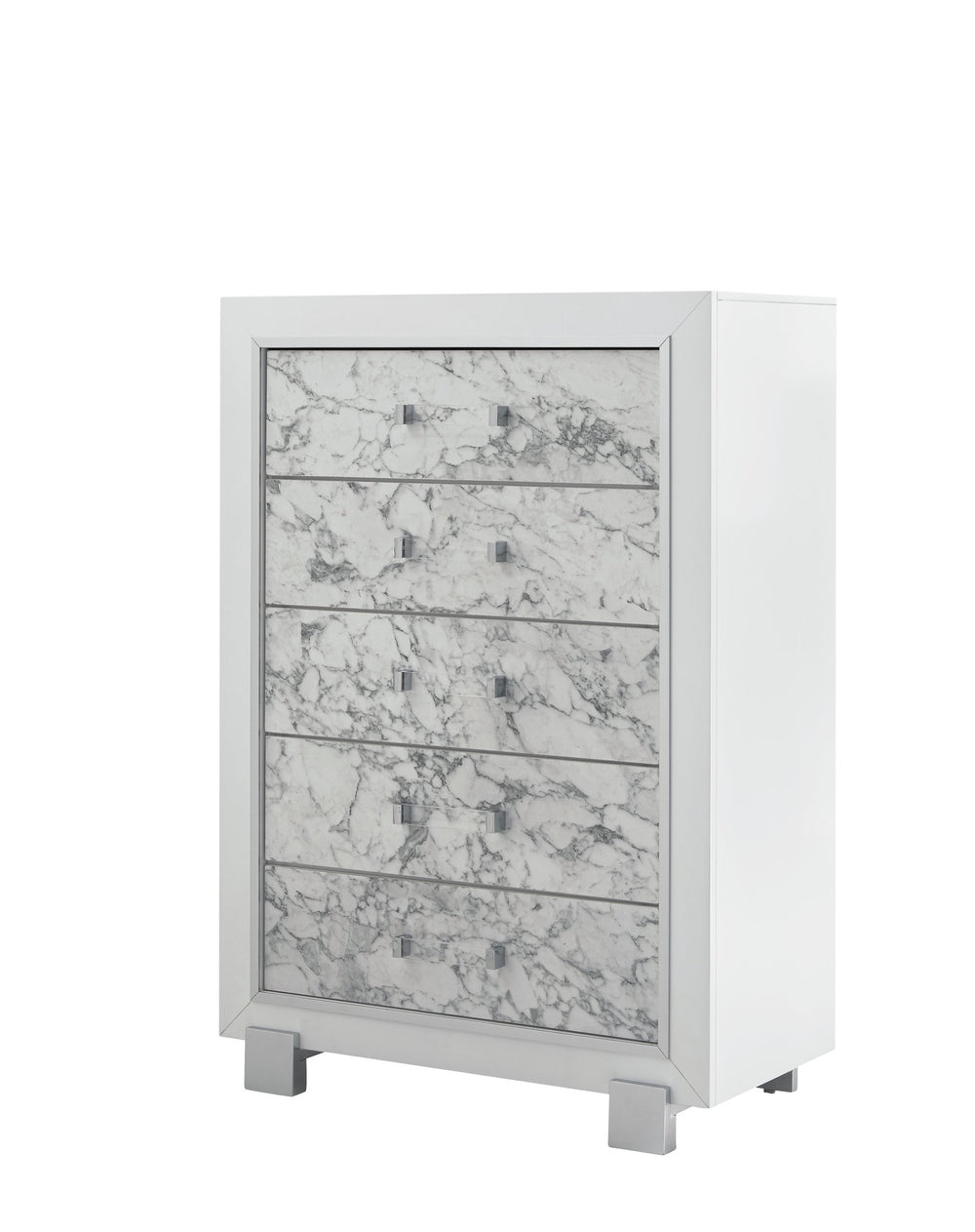 English Elm SKYE Marble White Chest with Marble-Style Drawer Fronts, Solid Wood Build, Spacious Drawers, Knob Hardware B201P215930