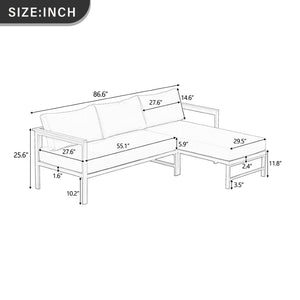 English Elm U_style Outdoor L-shaped Sectional Iron Frame Patio Sofa with Thick Foam Cushions Gray WY000480AAE