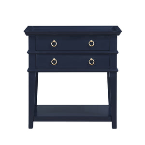 English Elm Carmona Midnight Blue Tray Top Nightstand with Two Drawers, Open Shelf, Brushed Gold Ring Pulls Dark Blue B050P376935