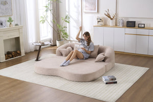 English Elm (old Sku W2231p392100) Chenille Sleeper Sofa Foldable Convertible Loveseat with Four Pillows Apricot W2231P466736