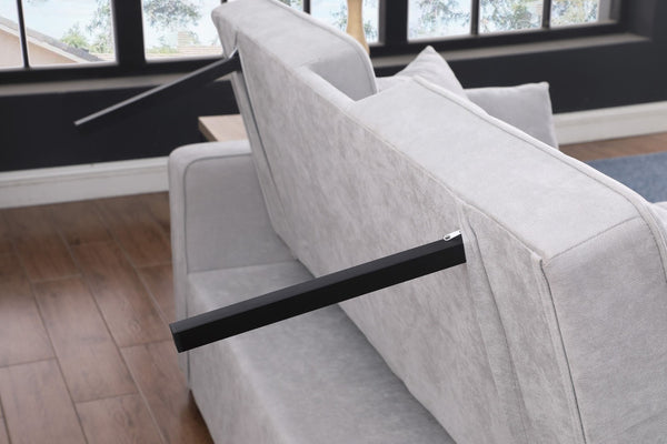 English Elm Corrado Woven Fabric Sleeper Loveseat with Console Cup Holders and Charging Ports Light Gray B2749S00243