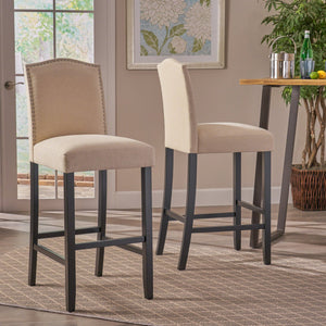English Elm Christopher Knight Home® - MARKSON Ivory KD Barstool MP2 Set of 2 — Linen Upholstered Back, Nailhead Trim, Solid Wood Frame, Espresso Legs 56694.00IVY