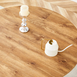 English Elm Table and Six Chair Extendable Dining Set Wood Grain Mdf Top Silver Metal Legs W1151S03963