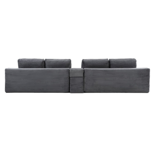 English Elm 125'' Modular L-shape Sectional Corduroy Cloud Couch with Storage and Usb Charging Grey W1117S00419