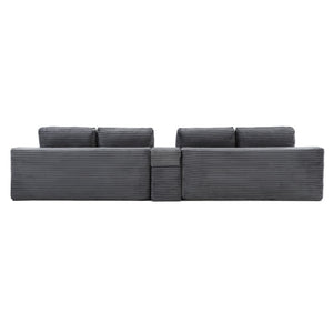 English Elm 150'' Modular Cloud Sectional Corduroy Sofa with Storage Cup Holders and Usb Charging Grey W1117S00425