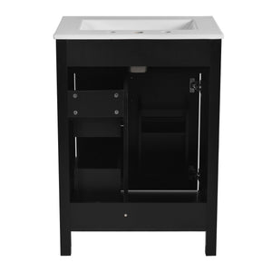 English Elm 24-Inch Bathroom Vanity with Ceramic Sink, Soft-Close Door & Drawers, Gold Handles, Durable Wood Elegance Black N729P192078B