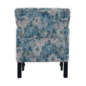 English Elm Harrison Tufted Club Chair Smooth Upholstered Accent Seat with Turned Legs for Living Room Blue+Multi N767P425084O