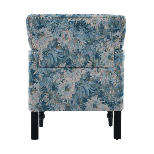 English Elm Harrison Tufted Club Chair Smooth Upholstered Accent Seat with Turned Legs for Living Room Blue+Multi N767P425084O