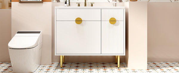 English Elm 36" Modern Bathroom Vanity with Resin Basin Sink, Soft-Closing Doors, Drop-Down Cabinet & Storage Elegance N710P265934K