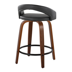 English Elm Fixed-height Swivel Counterstools Walnut Wood Legs Faux Leather Seats Set of 2 B202S01749