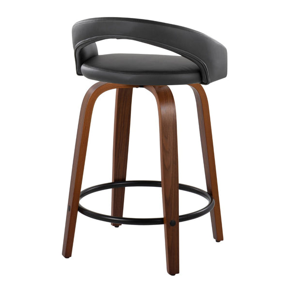 English Elm Fixed-height Swivel Counterstools Walnut Wood Legs Faux Leather Seats Set of 2 B202S01749