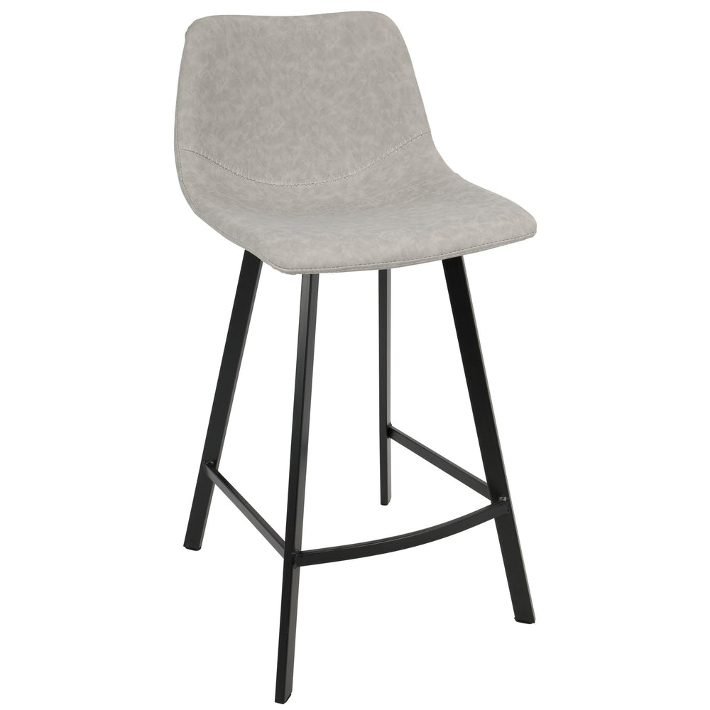 English Elm Outlaw Industrial Counter Stool Set of 2 — Grey Faux Leather, Black Metal Frame, Suede-Like PU Comfort B202P222418