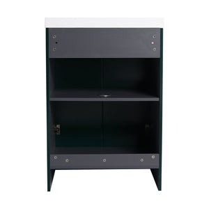 English Elm 24" Freestanding Bathroom Vanity with Integrated Basin Design, Adjustable Shelf & 3 Metal Handles, Eco Plywood Finish Dark Green W999P241071