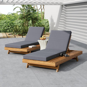 English Elm Christopher Knight Home® - Lounge Chaise Set - Acacia Solid Wood With Ergonomic Dark Grey Cushion For Stylish Outdoor Relaxation N770P253442T_N770P208326G