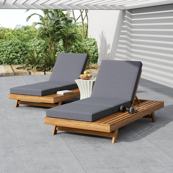 English Elm Christopher Knight Home® - Lounge Chaise Set - Acacia Solid Wood With Ergonomic Dark Grey Cushion For Stylish Outdoor Relaxation N770P253442T_N770P208326G