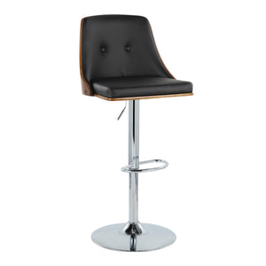 English Elm Gianna Mid-Century Adjustable Swivel Barstools Set of 2 — Walnut Back, Black Faux Leather, Chrome Base B202S00879