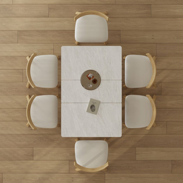 English Elm Retractable Rock Slab Dining Set with Leather Wrapped Base for Compact Apartments W2700S00100