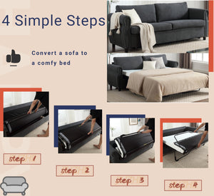 English Elm U_Style Convertible Sofa Bed Sleeper with Thick Foam & Pocket Springs, Space-Saving Dual Use Lounge Gray W2705S00012