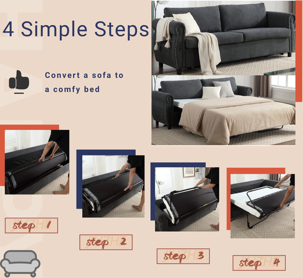 English Elm U_Style Convertible Sofa Bed Sleeper with Thick Foam & Pocket Springs, Space-Saving Dual Use Lounge Gray W2705S00012