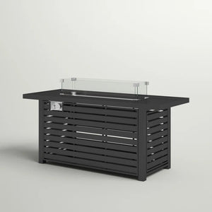 English Elm 24" Steel Propane Fire Pit Table with Cover — 50,000 BTU, push-button ignition, glass beads, weatherproof design B120S00046