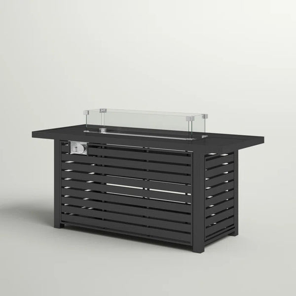 English Elm 24" Steel Propane Fire Pit Table with Cover — 50,000 BTU, push-button ignition, glass beads, weatherproof design B120S00046