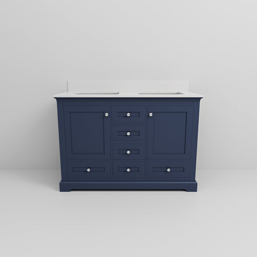 English Elm Navy Double Bath Vanity 48" W x 22" D with White Quartz Top, Solid Wood, Soft-Close Drawers, Ample Storage B2731P258191