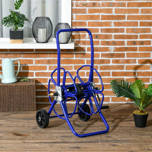 English Elm Outsunny Portable Hose Reel Cart With Wheels - Holds 98' Of 5/8" Hose, Durable Steel Frame In Blue W2225P217240-GIGA