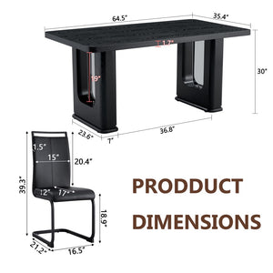 English Elm Table And Chair Set - Modern Black Wood Dining Table With 4 Ergonomic Pu Chairs & Stylish Legs W1151S04304-GIGA