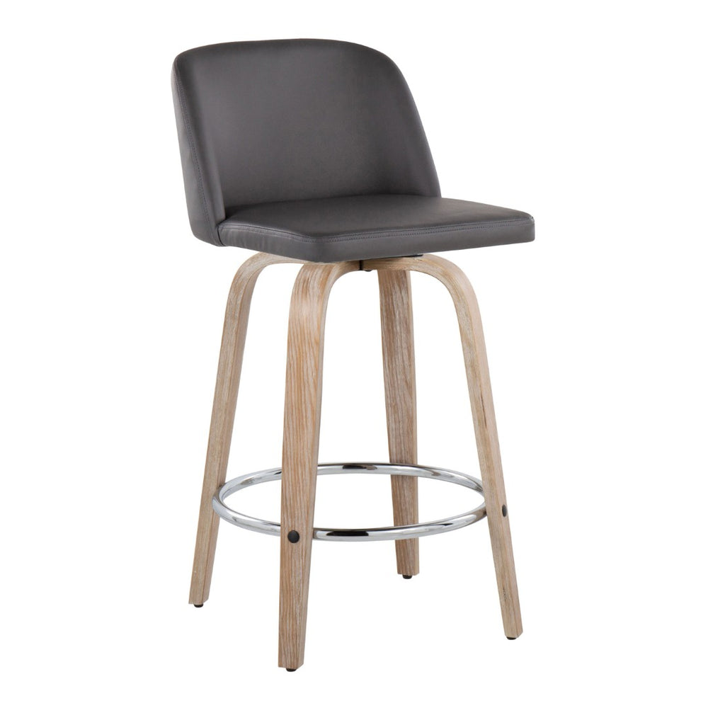 English Elm Toriano 26" Modern Counter Stool Set Of 2 - Swivel Grey Faux Leather & Whitewashed Wood Design B202S00437-GIGA