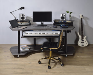 English Elm 71" Eleazar Wide Format Recording Studio Desk Black Oak Finish with Keyboard Shelf B2726S00133
