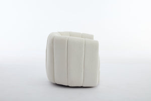 English Elm Swivel Teddy Barrel Chair with 360° Rotation, Plush Upholstered Round Accent Chair, Durable Frame White W2606S00028