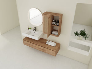 English Elm 60-Inch Wall-Mounted Bathroom Vanity With Integrated Resin Sink, Soft-Close Drawers & Elegant Oak Finish W999S00358