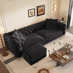 English Elm 97.6" Oversized Velvet Chesterfield Sleeper Sofa Floral Tufted Roll Arm Living Room Couch Black W1885S00410