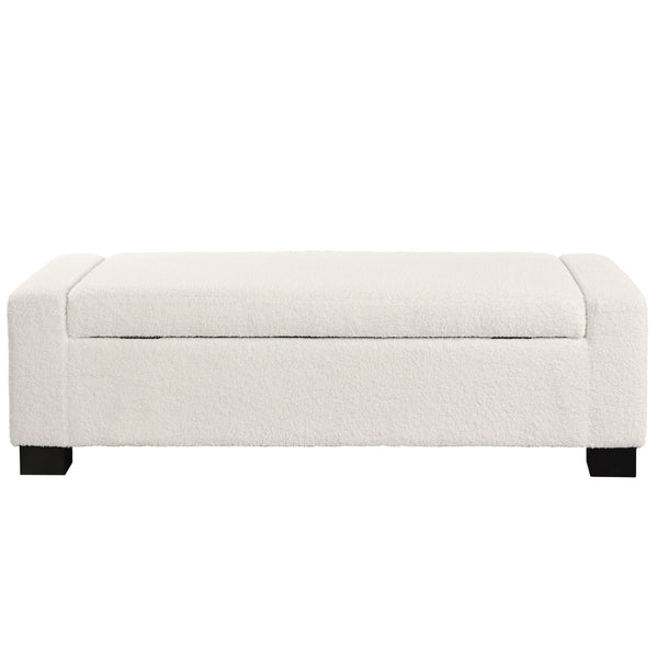 English Elm 50" Upholstered Storage Bench Textured Fabric Hinged Lid Birch Legs Bedroom Entryway N767P397108B