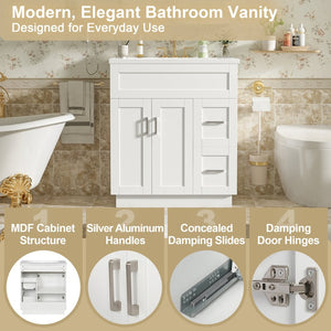 English Elm [video] 30 Inch Freestanding Bathroom Vanity with Soft Close Drawers and Resin Sink N729P396833K